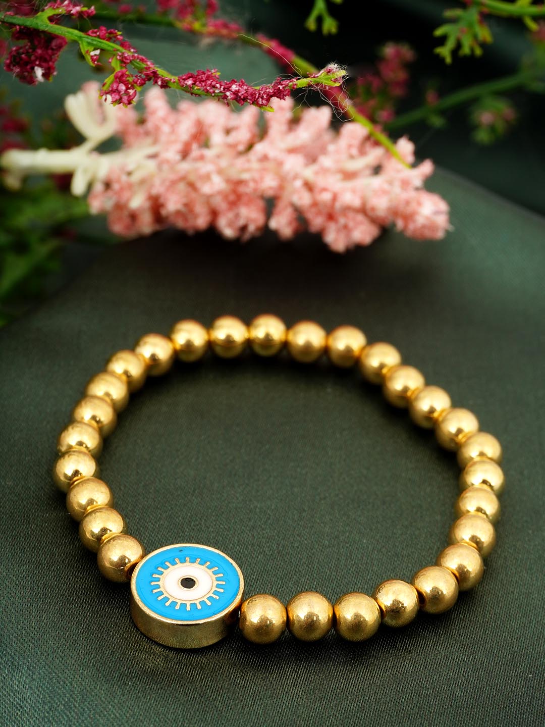 Round Evil Eye Gold Beaded Bracelet