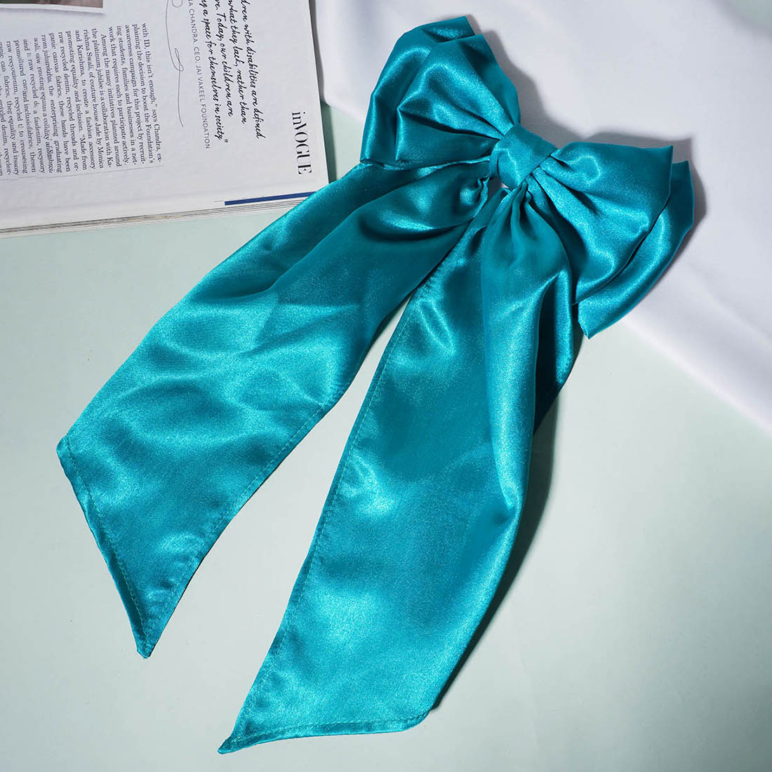 Buy Ferosh Teal Long Tail Soft Solid Color Bow Hair Clip | Satin Hair  Barrettes Clip for Women/Satin Hair Bows for Women/Stylish French Bow Hair  Clip /Hand-Made Hair Bows for Women Online