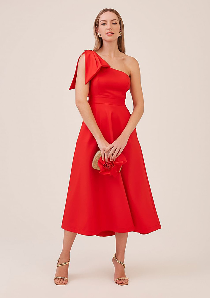 Red A-line Midi Asymmetrical Dress