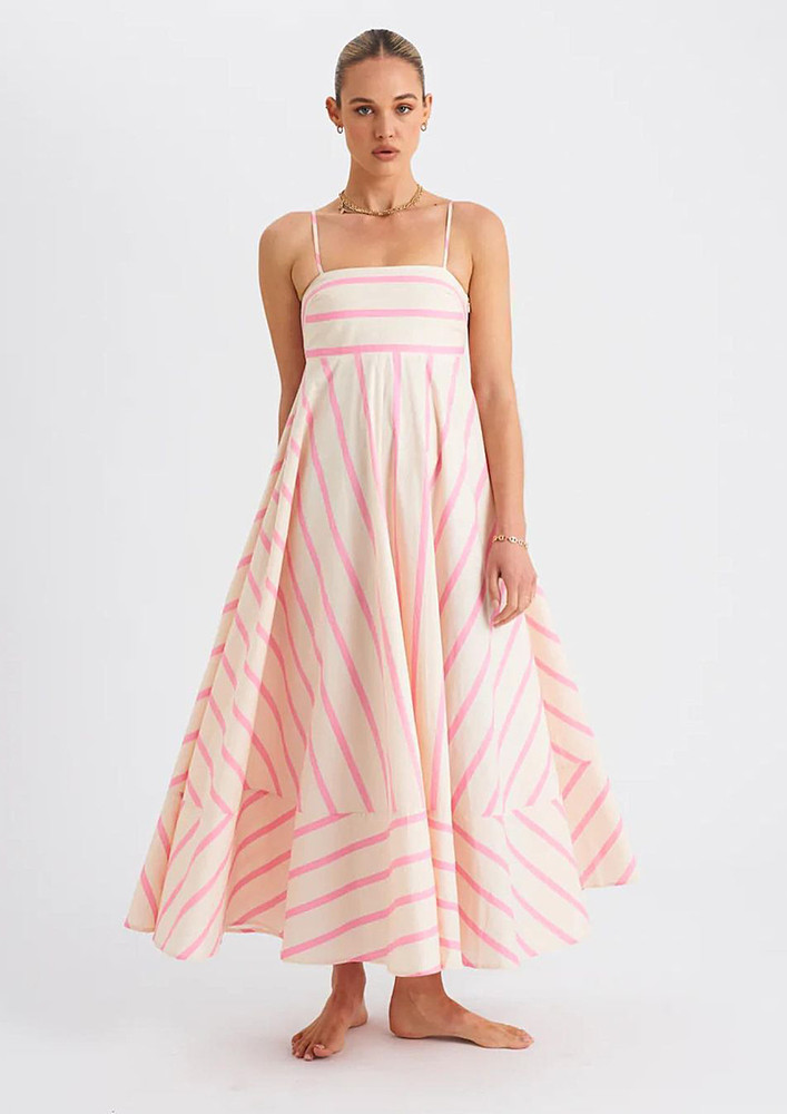 Pink Candy Stripes A-line Maxi Dress