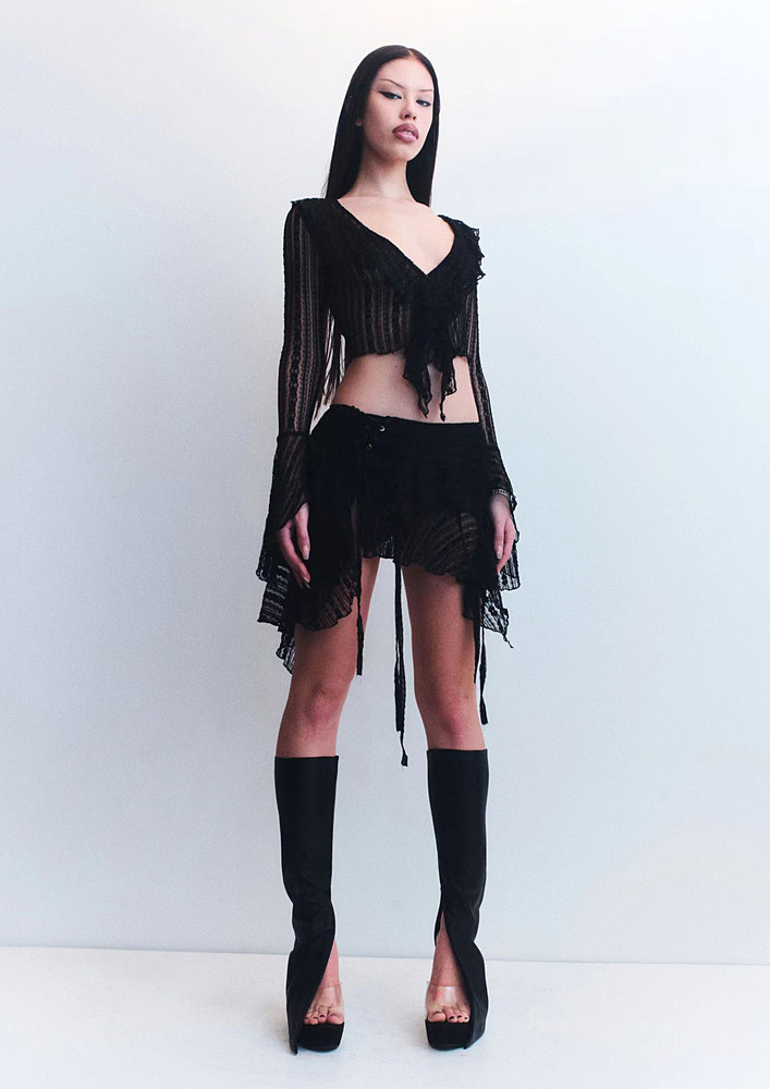 Y2k Black Crop Top & Mini Skirt Set