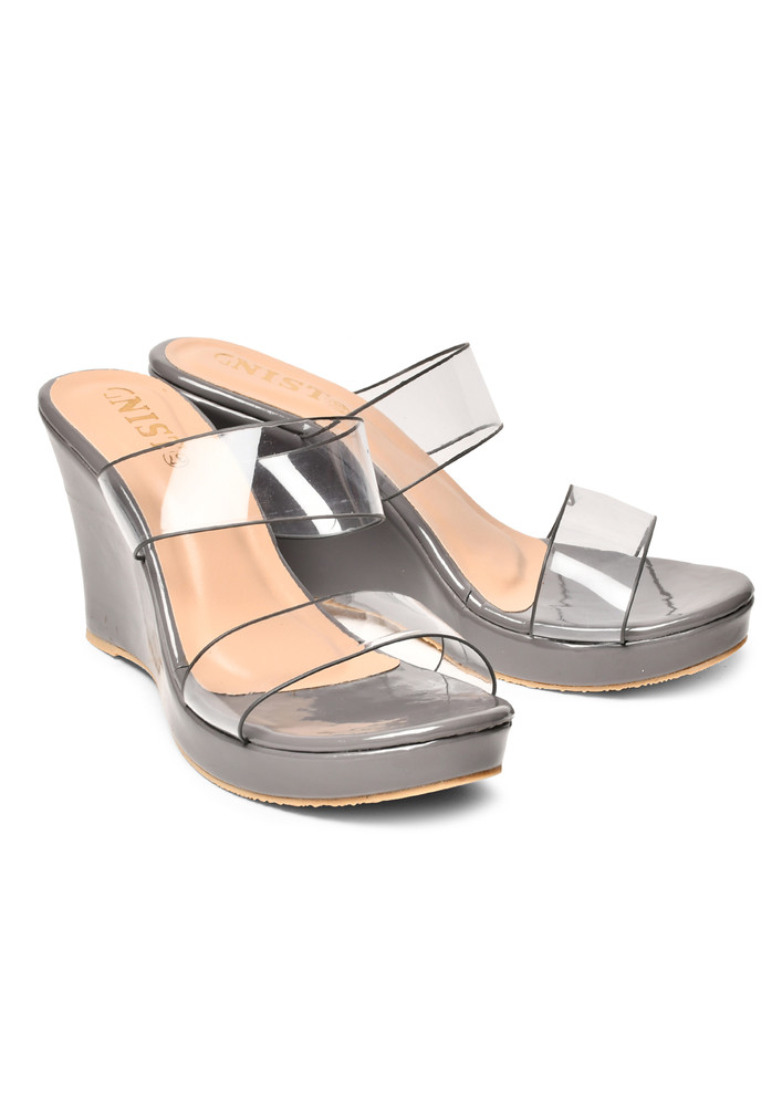 GNIST Double Clear Strap Grey Wedge