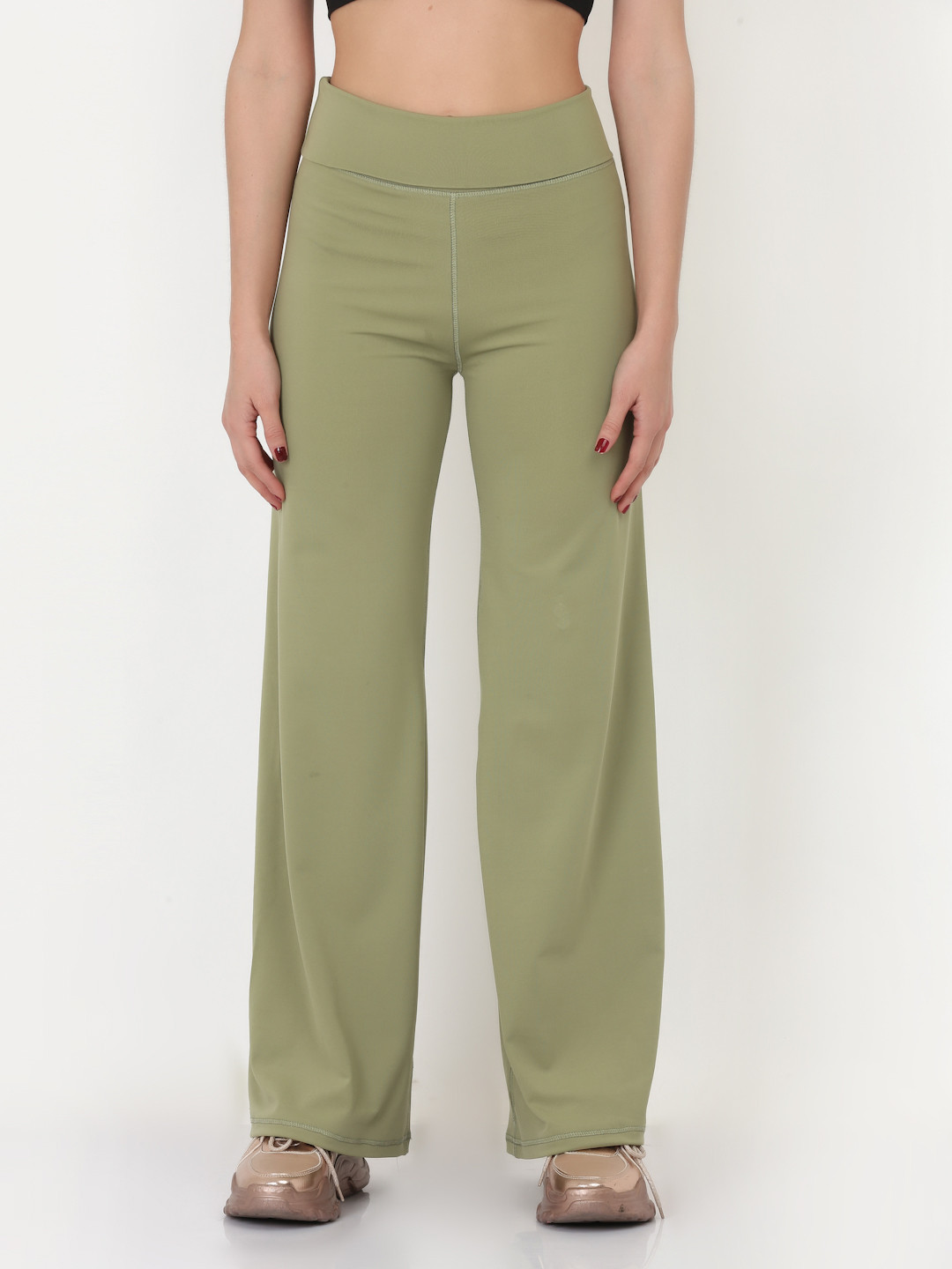Green Flared High Rise Full Length Yoga Pants