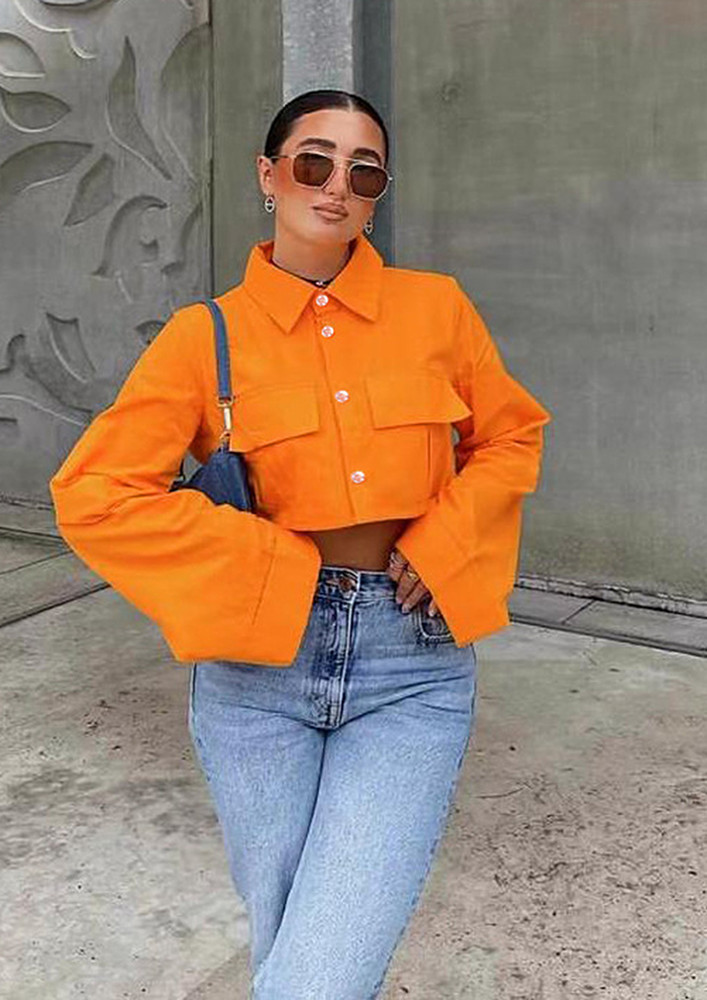Orange Boxy Fit Crop Shirt