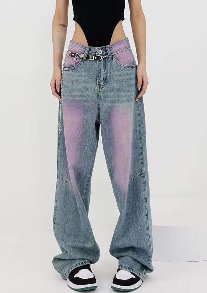 Gradient Blue Low-waisted Loose Jeans