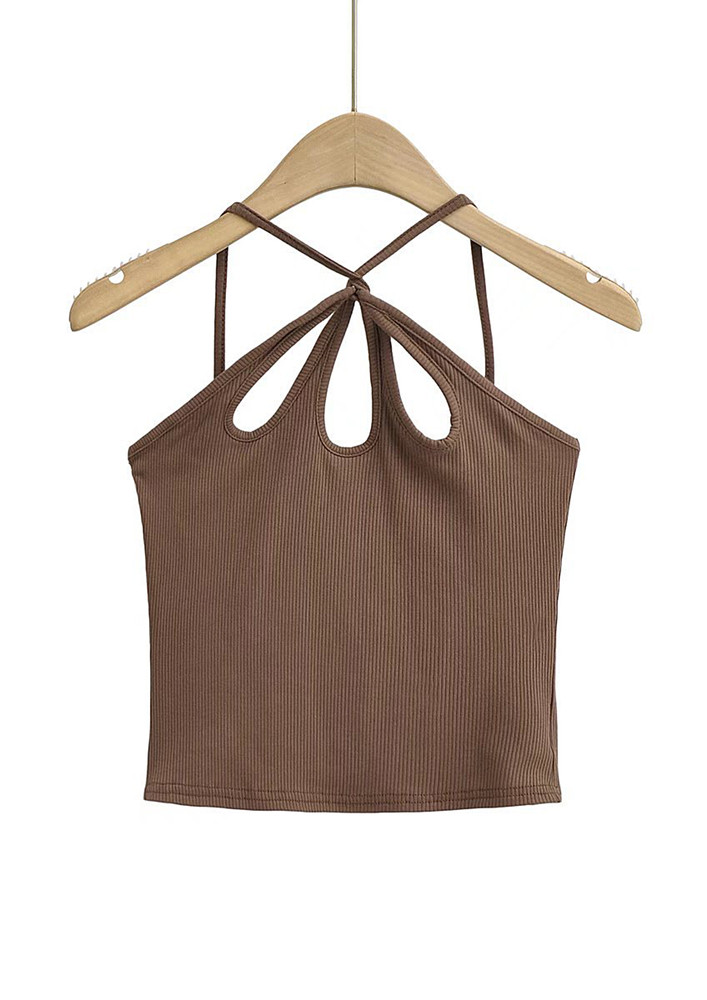 Brown Cut-out Detail Ribbed Cami