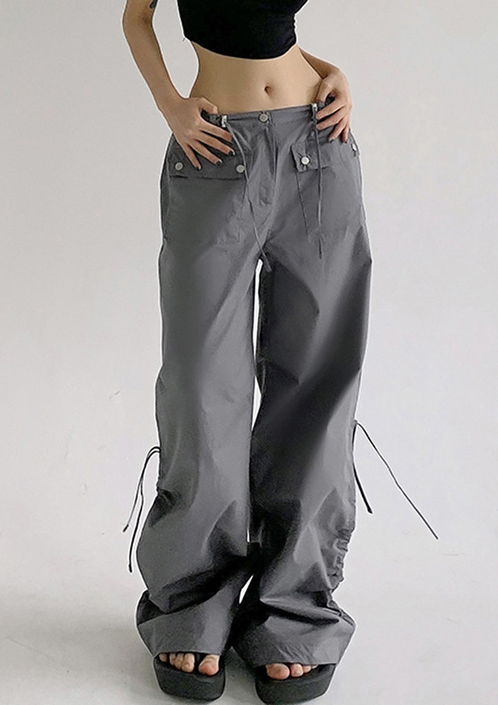 Grey Low-waisted Ruched Pants