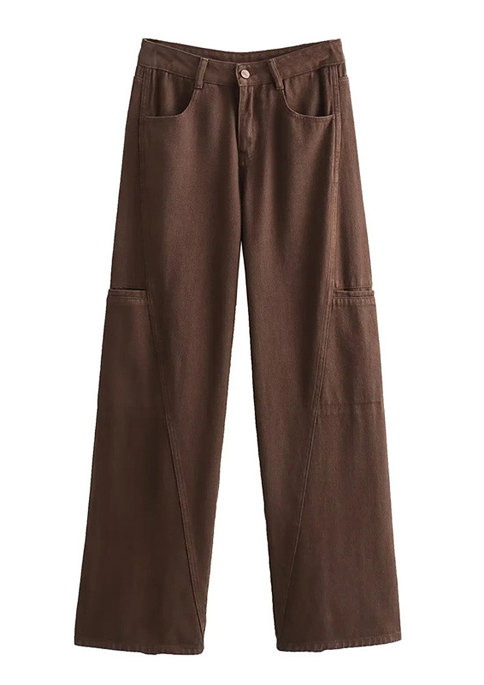 MID-WAISTED BROWN STRAIGHT LOOSE JEANS