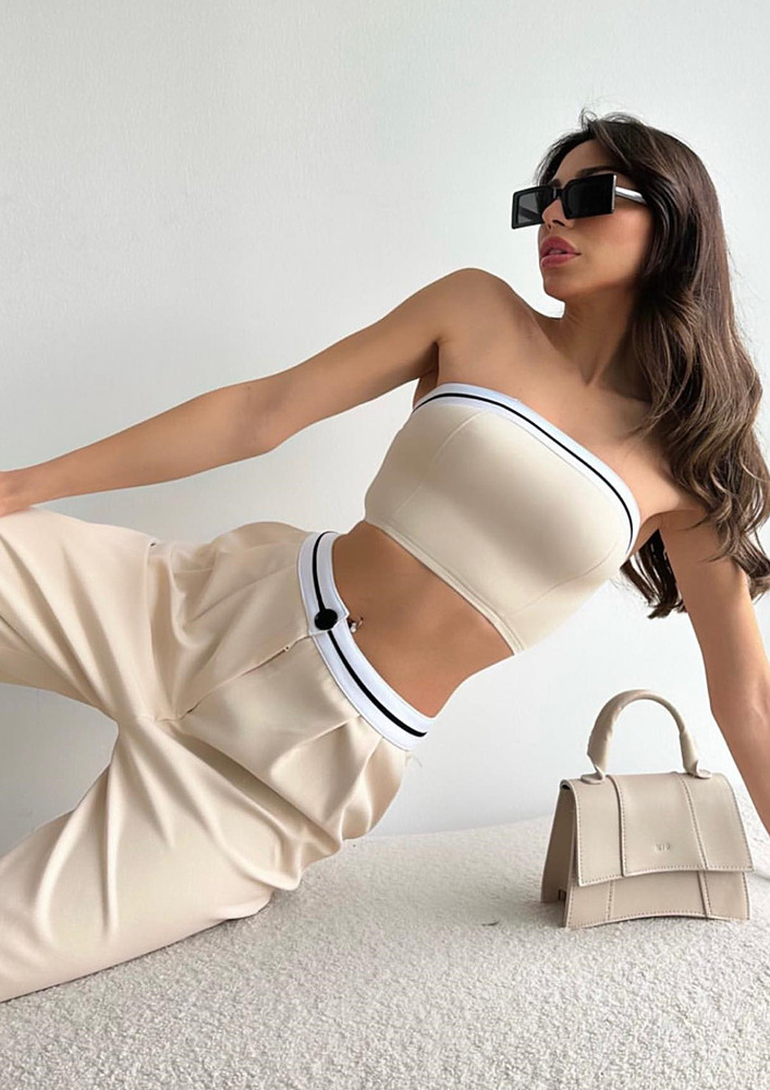 OFF-WHITE TUBE TOP & WIDE TROUSER SET