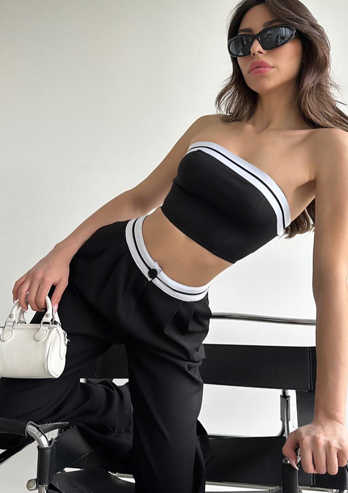 CASUAL BLACK TUBE TOP & WIDE TROUSER SET