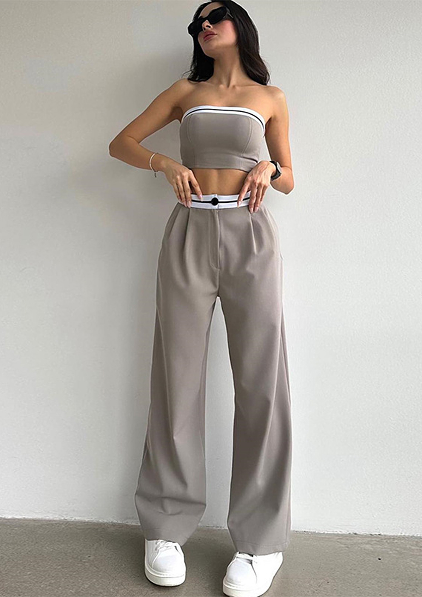 Buy CASUAL GREY TUBE TOP & WIDE TROUSER SET for Women Online in India