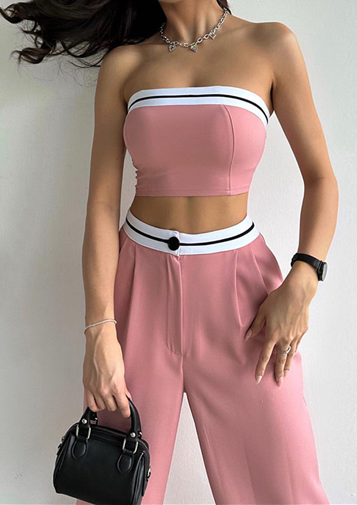 CASUAL PINK TUBE TOP & WIDE TROUSER SET