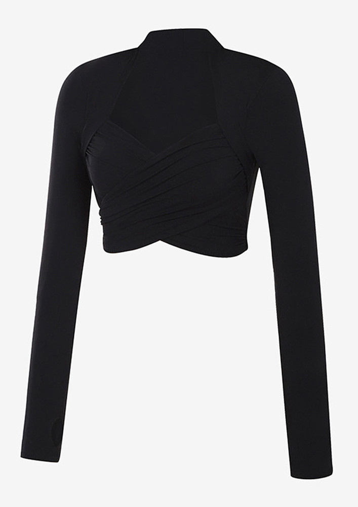 Black Layered Front Cropped Sports Top