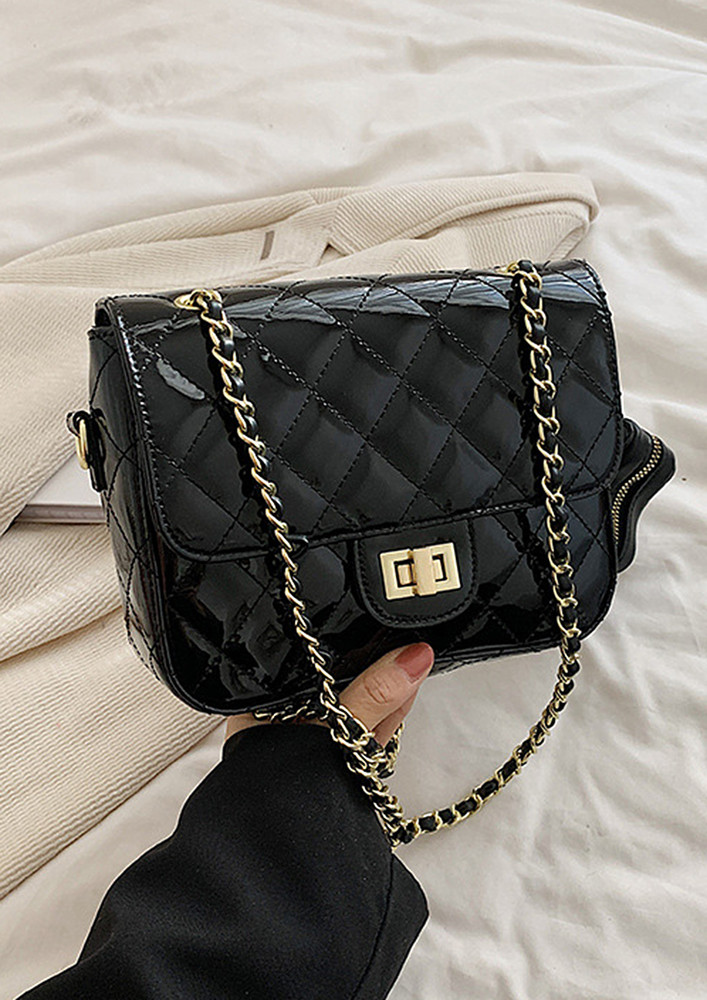 BLACK SHINY QUILTED CROSSBODY BAG