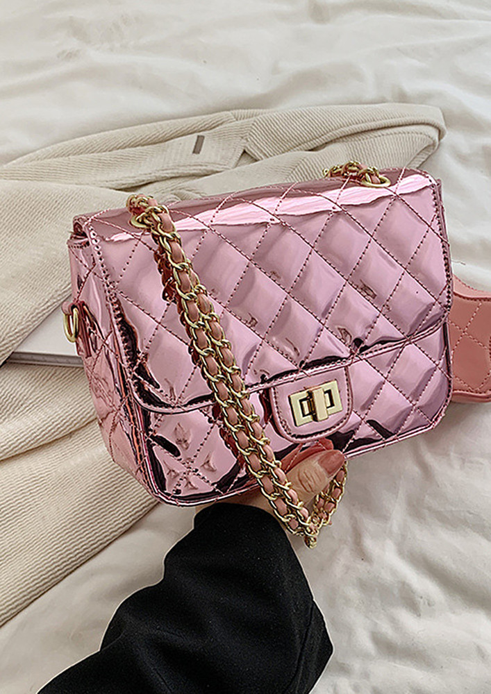 PINK SHINY QUILTED CROSSBODY BAG