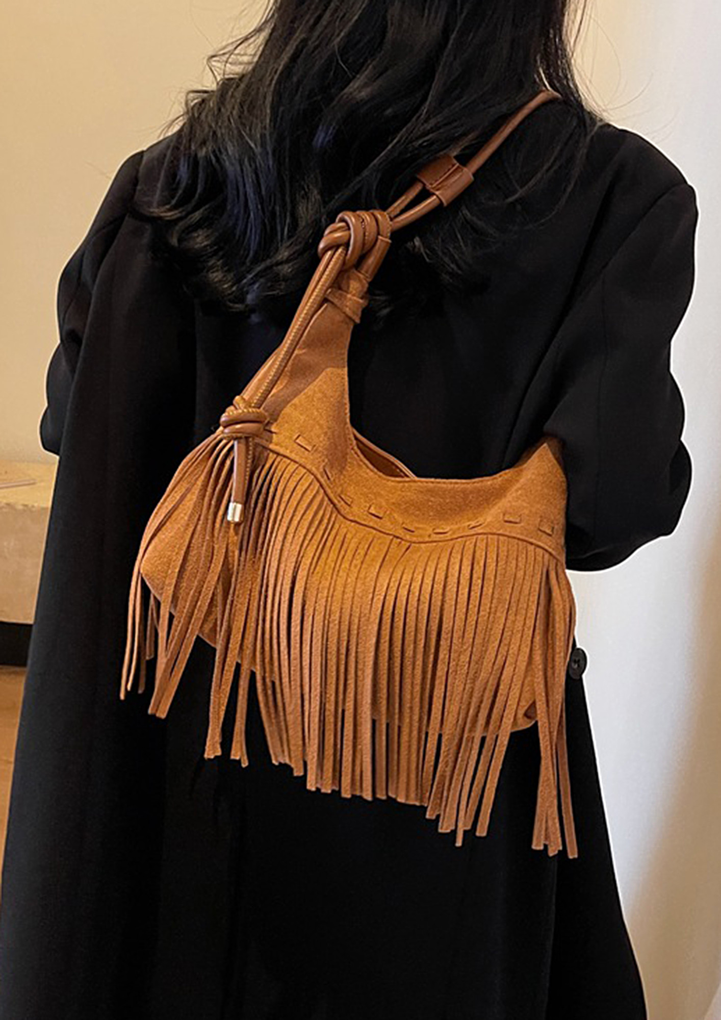 Brown Hide & Leather Boho Crossbody Long Fringe Bag – Cowgirl Barn & Tack