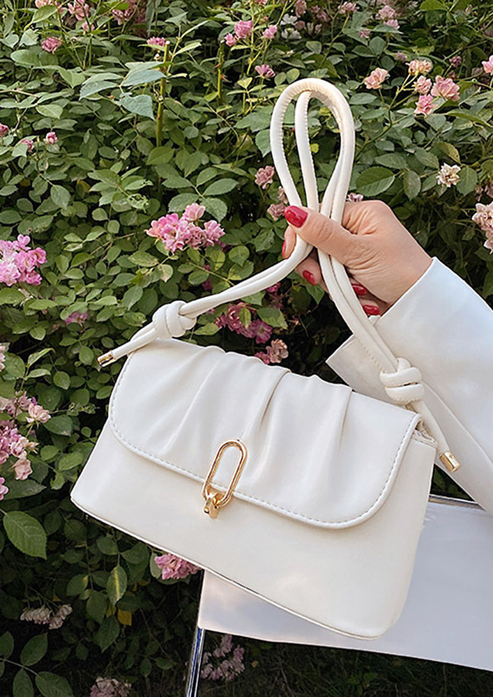 PLEATED FLAP-FRONT OFF-WHITE SHOULDER BAG