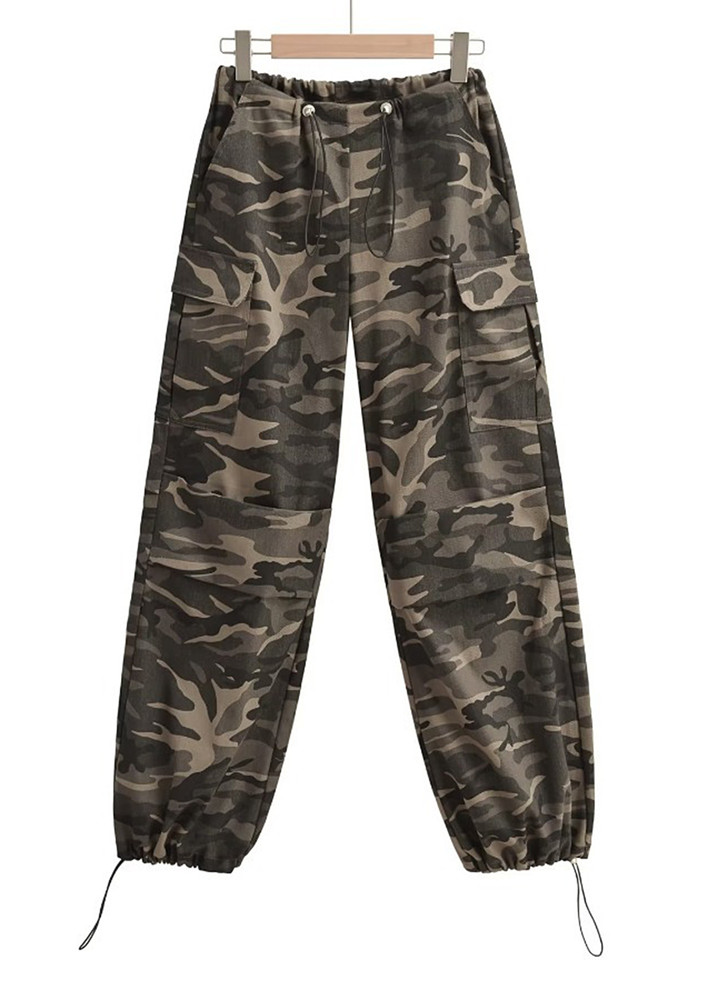 Camouflage Cord-stopper Waisted Pants