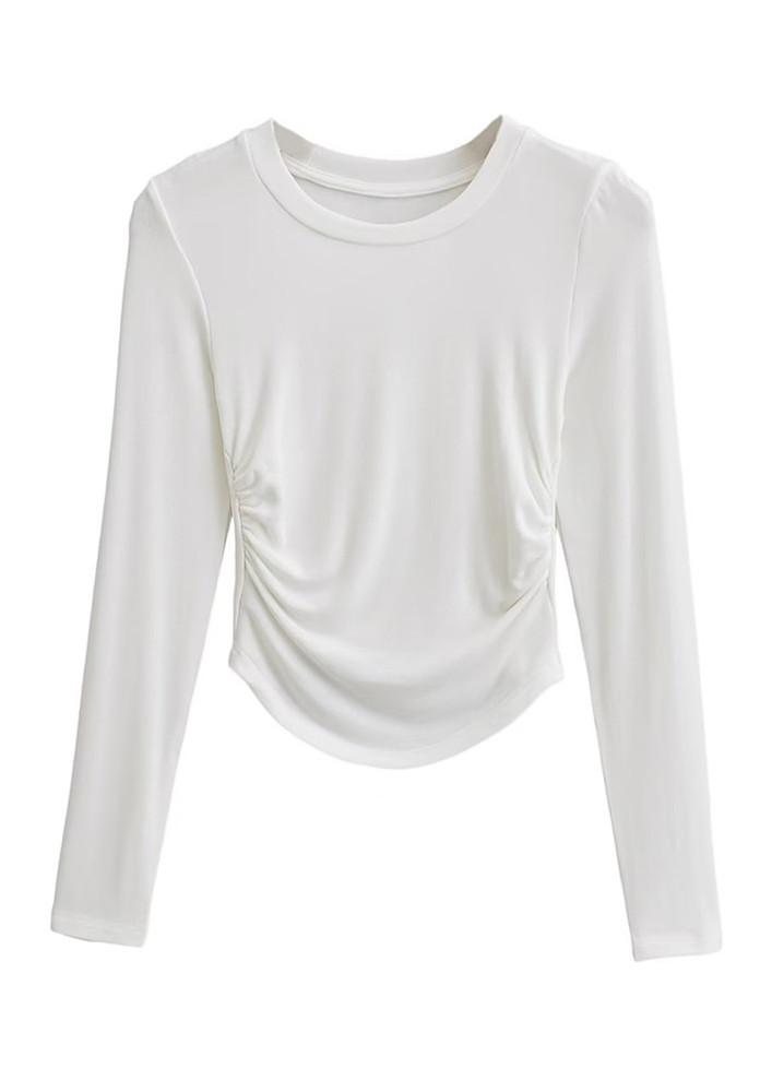 KNITTED WHITE RUCHED DETAIL T-SHIRT