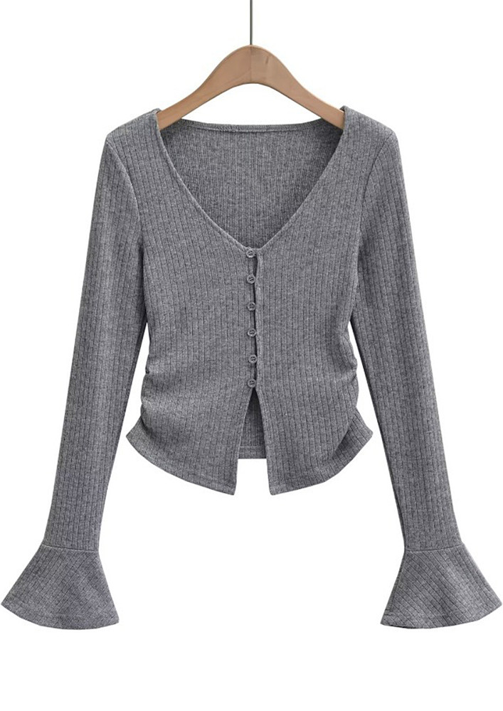 GREY BUTTON-DOWN CARDIGAN STYLE TOP