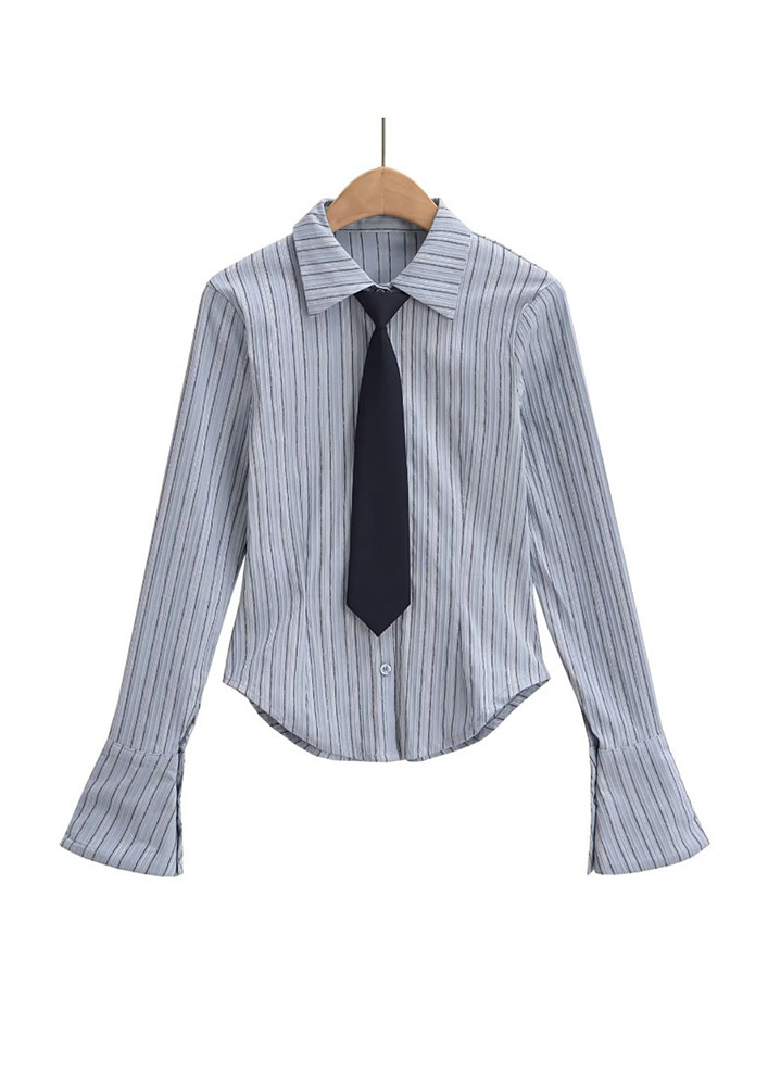 BLUE PINSTRIPE LONG SLEEVED SHIRT WITH TIE
