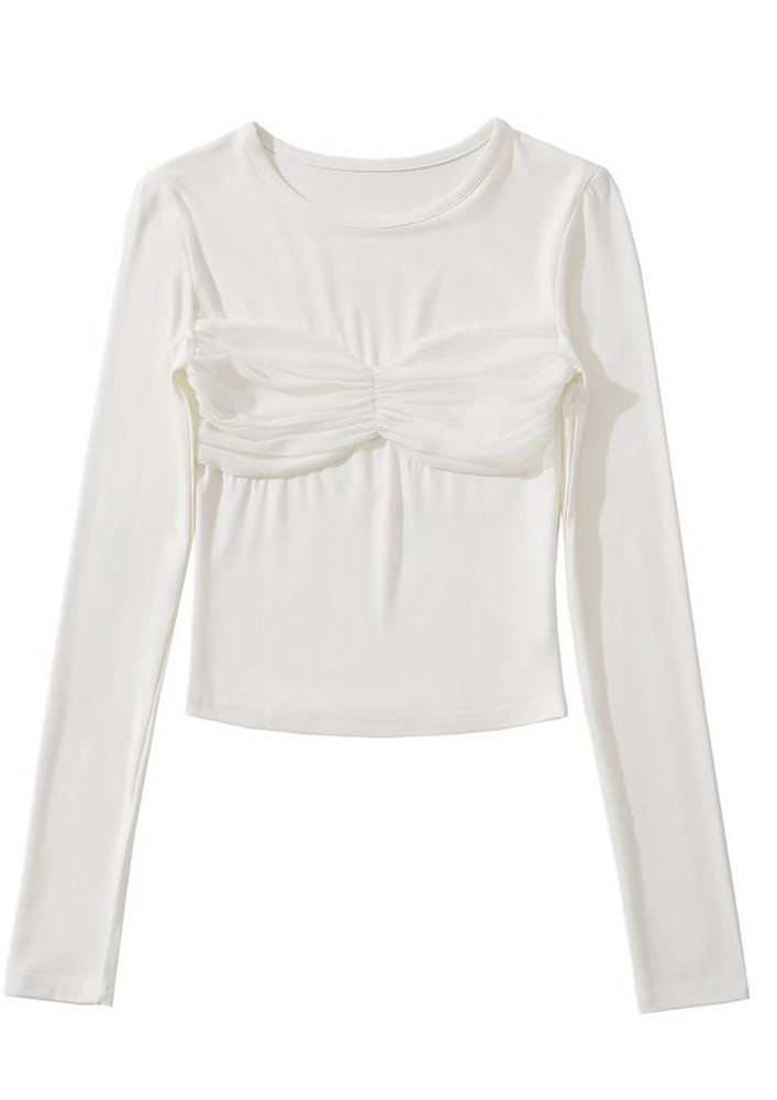 White Pleated Chest Detail Slim Top