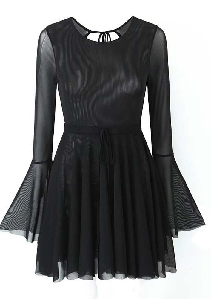 Backless Tie-string Black Skater Dress