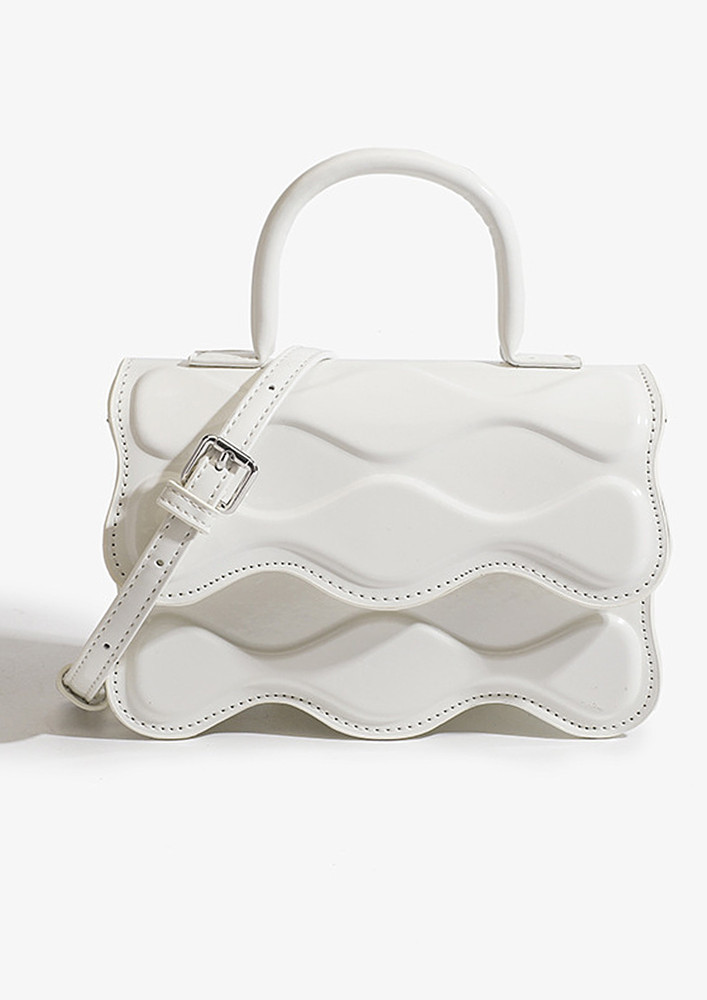 WHITE QUILTED FLAP FRONT HANDBAG