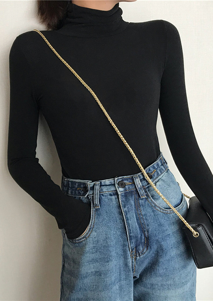 KNITTED HIGH-NECK BLACK SLIM TOP