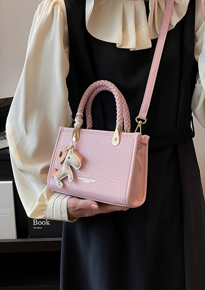 PINK BRAIDED DOUBLE-HANDLE SLING BAG