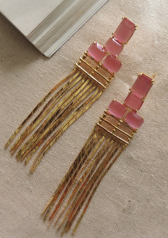 Stylish Pink Gold Plated Chain Earring