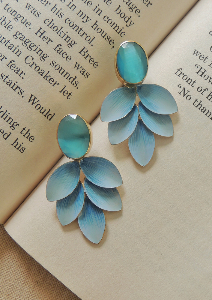 Hand-painted Pastel Blue Leaves Studs