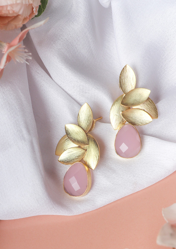 Gold Plated Pink Leaf Studs