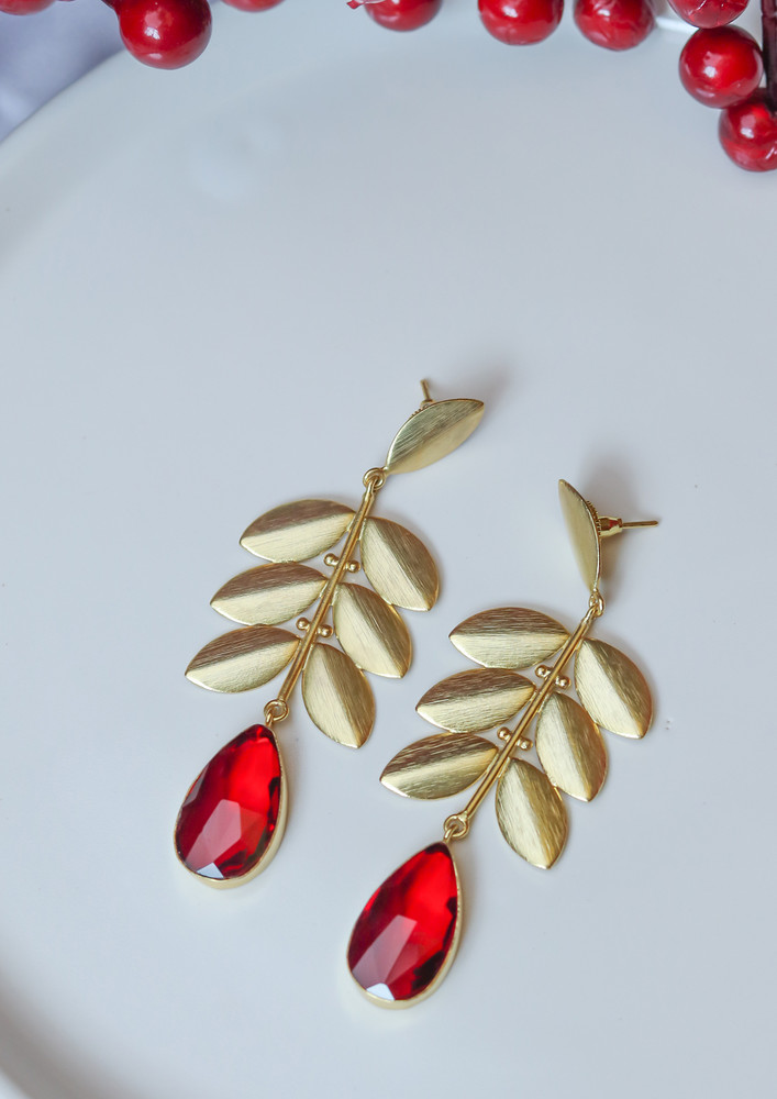 Statement Leaf Blood Red Stone Earring