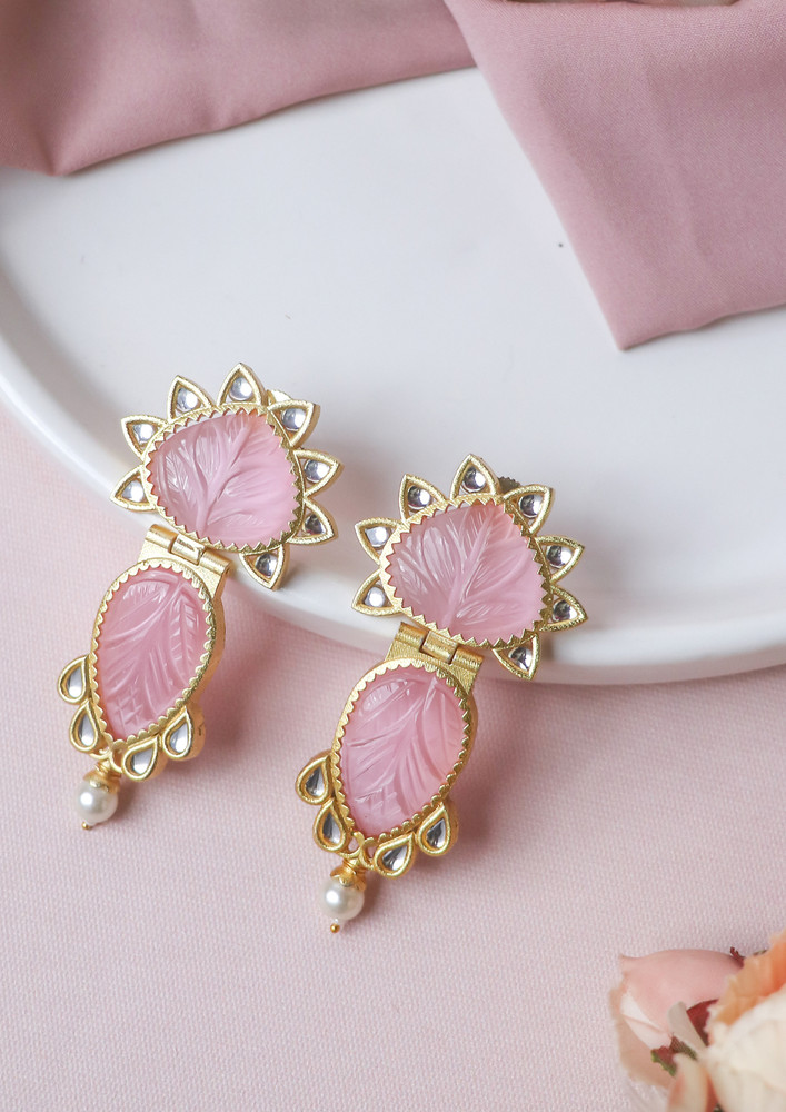 Handcrafted Pink Craving Stone Earring