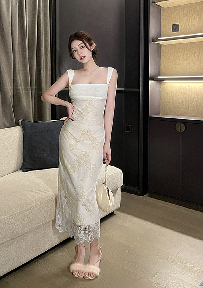 White Contrasting Mid-length Lace Dress