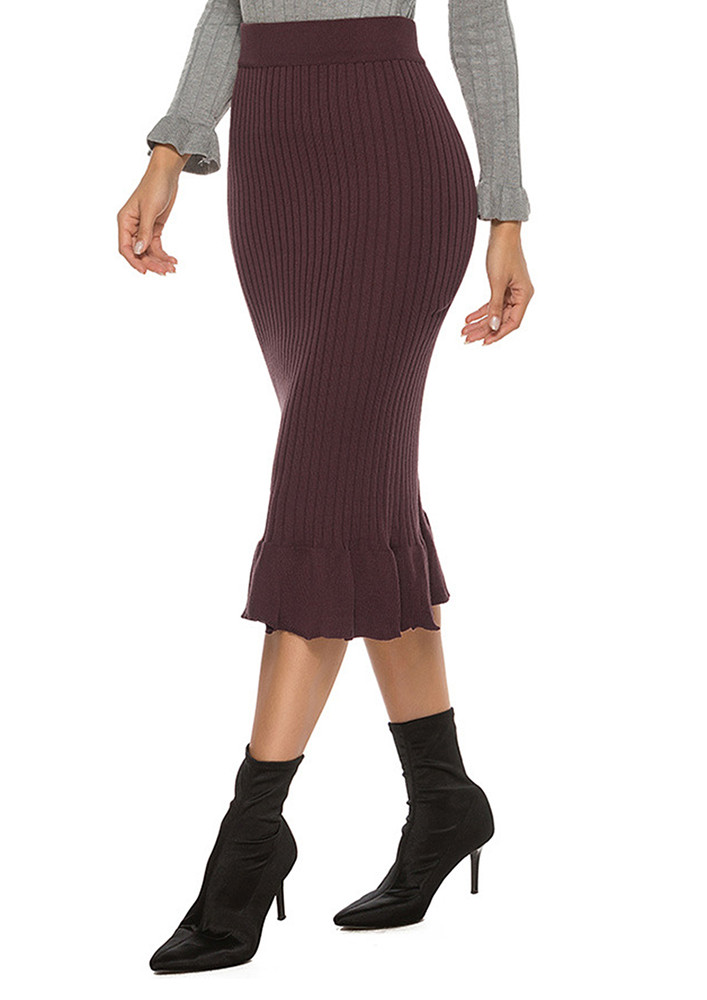 Free Size High-rise Maroon Pencil Skirt
