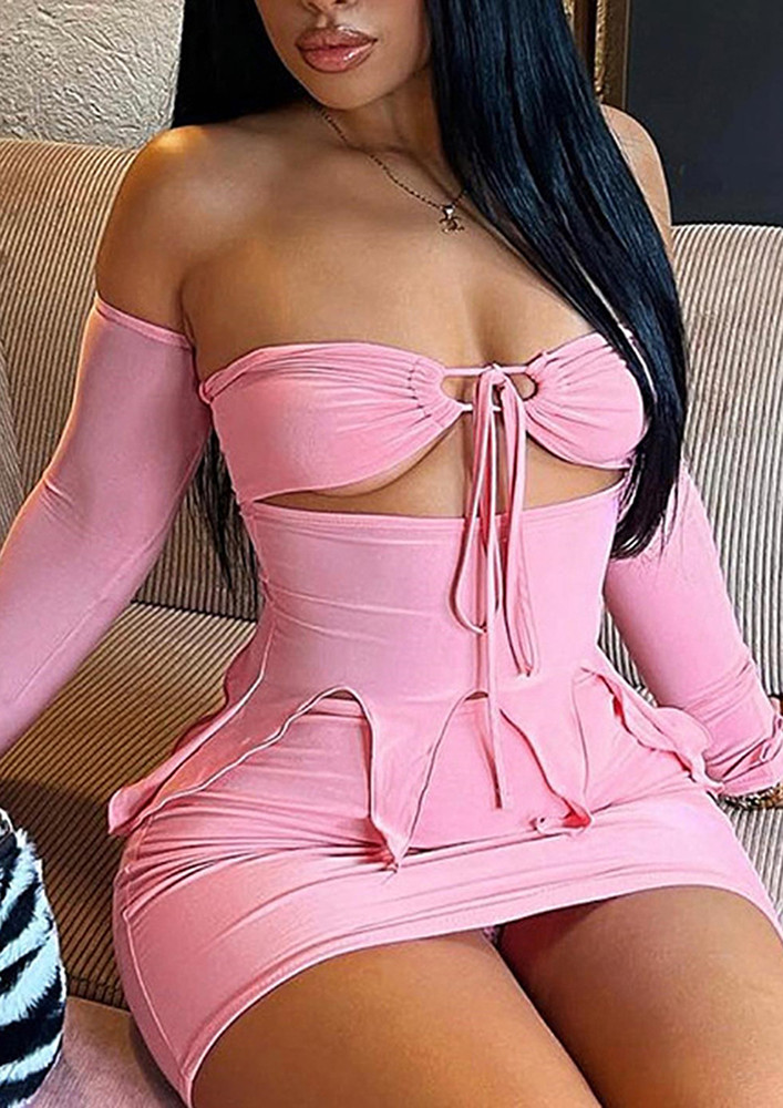 Pink Off-shoulder Top & Skirt Set