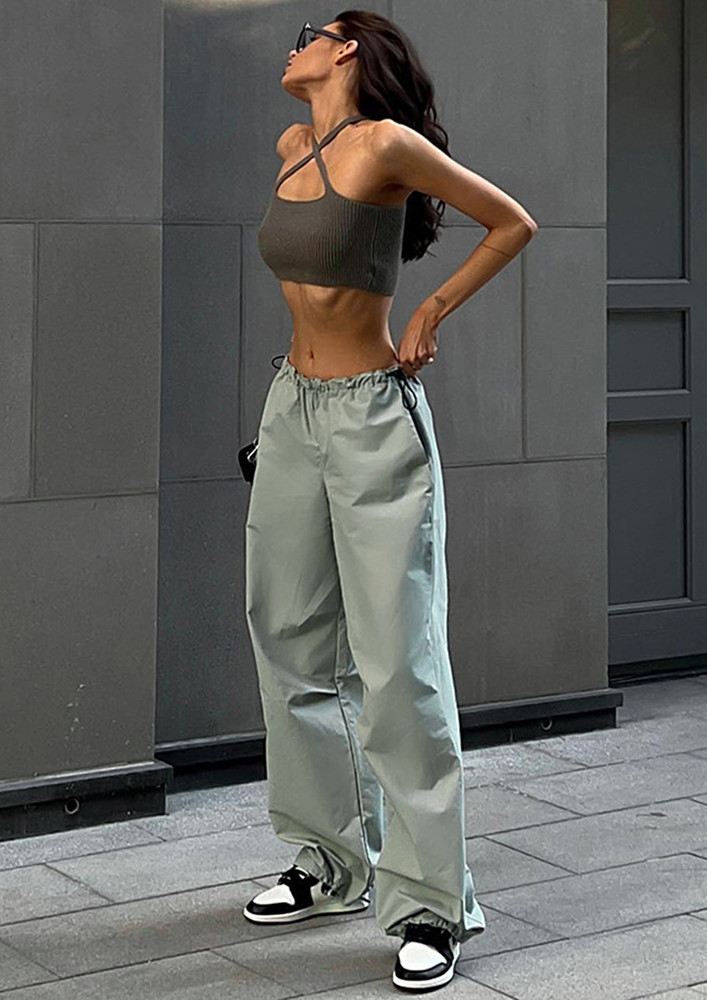 Light Green Low-waisted Inseam Pocket Pants