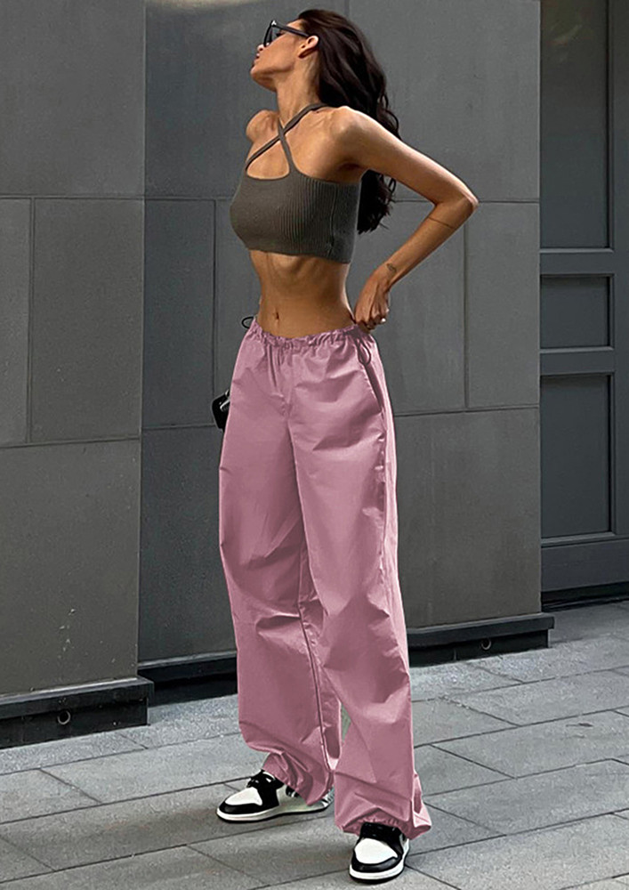 Pink Straight Low-waisted Inseam Pocket Pants