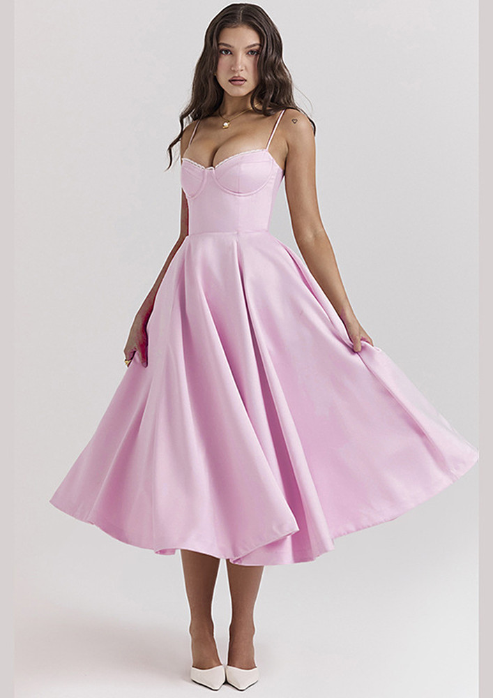 Pink Strappy A-line Panelled Long Dress