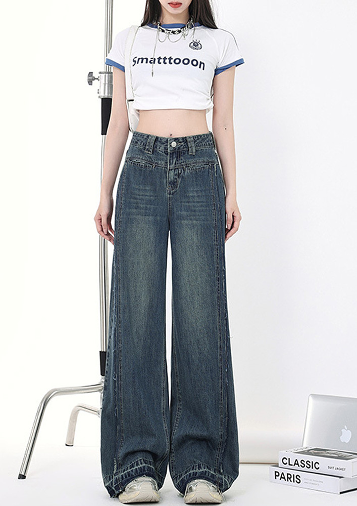 High-rise Wide Retro Faded Blue Jeans