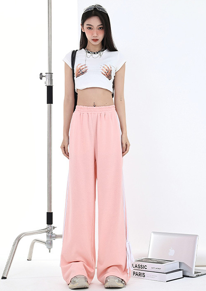Pink Contrast Double Lining Wide Pants