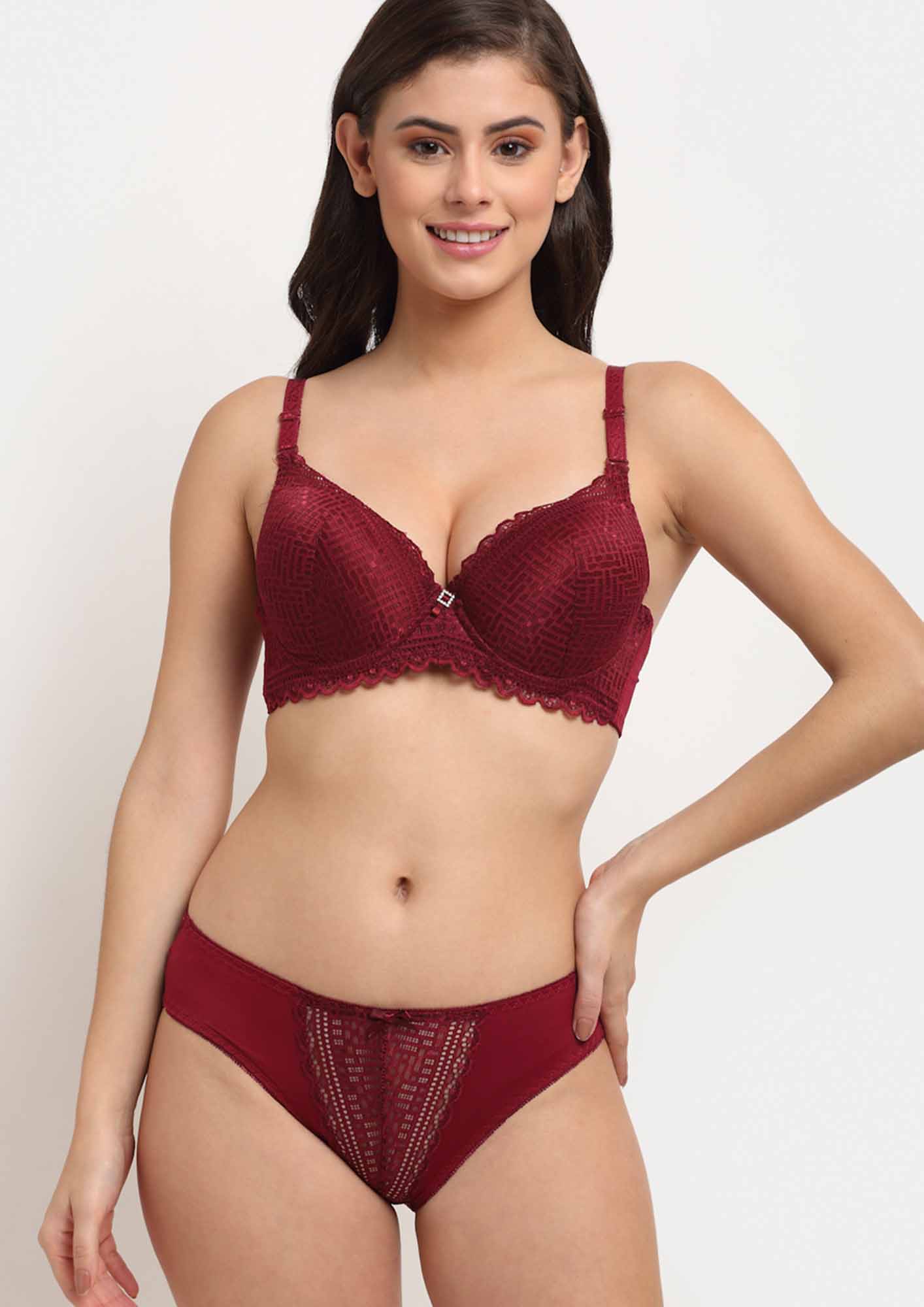 Buy Makclan Tempting Lace Red Lingerie Set for Women Online in India