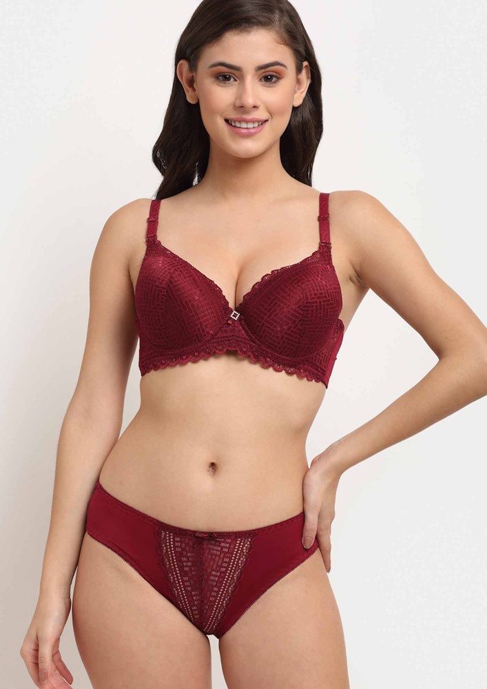 Makclan Tempting Lace Red Lingerie Set