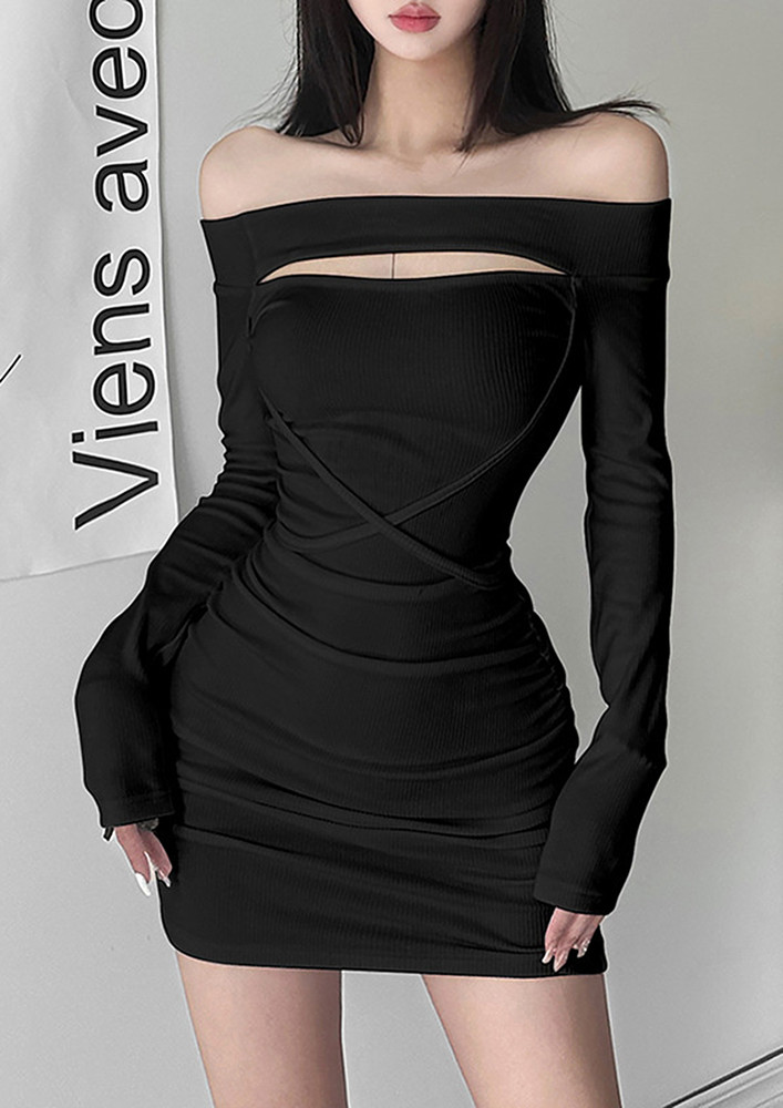 Black Off-the-shoulder Criss-cross Slim Dress