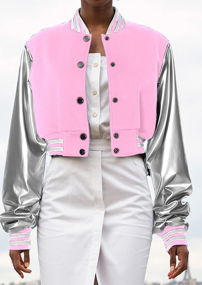 CONTRAST SLEEVE CROPPED PINK JACKET