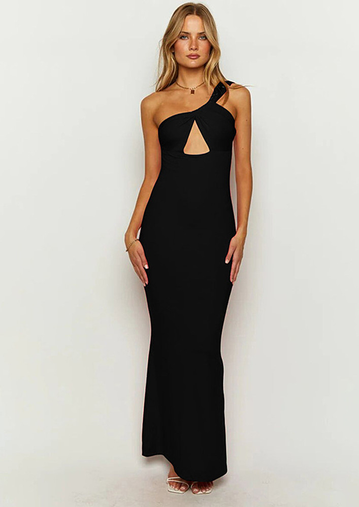 Black One-shoulder Cut-out Long Dress