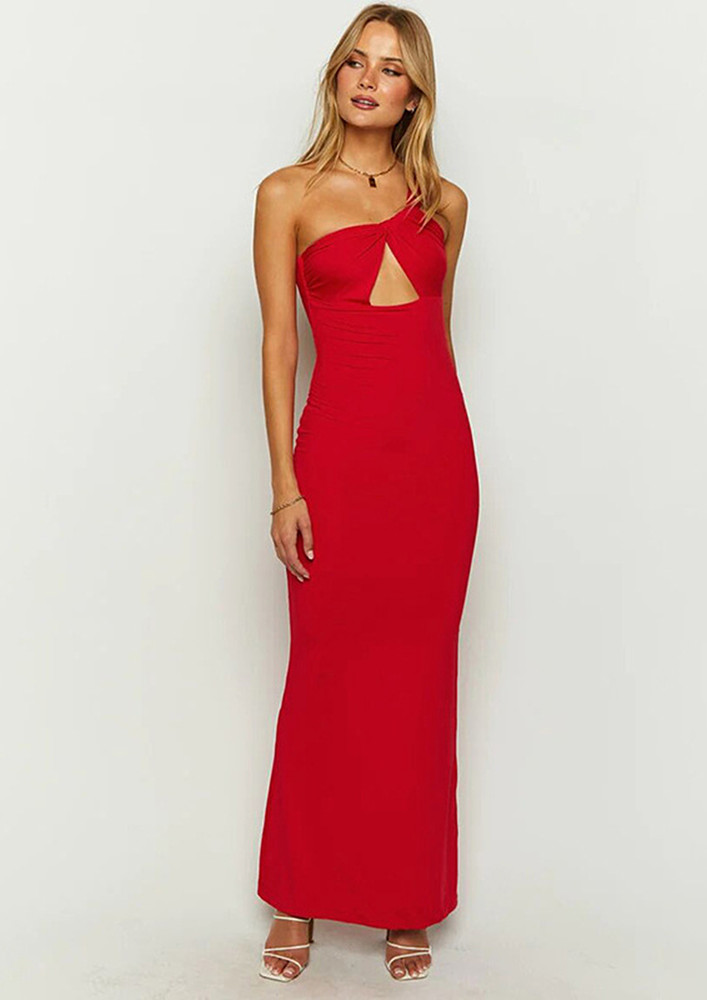 Red One-shoulder Cut-out Long Dress
