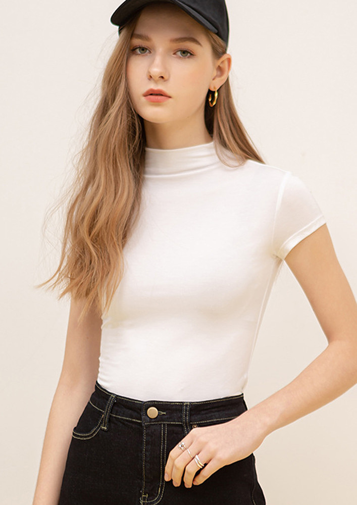 White Mock Neck Fitted Top